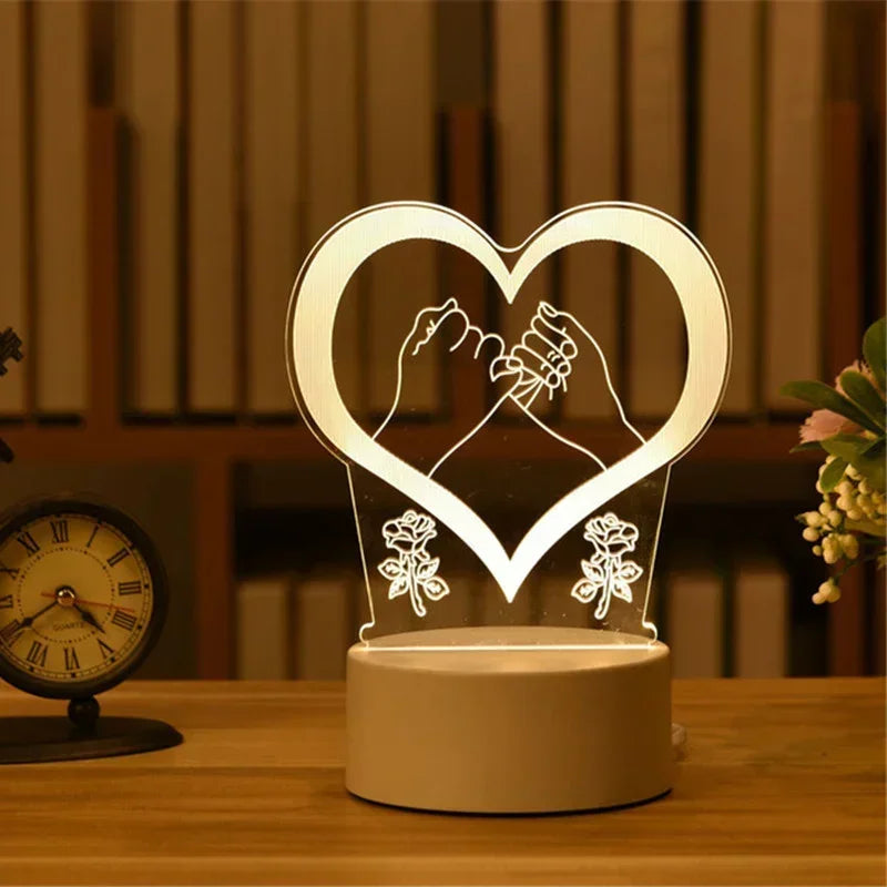 3D Acrylic LED Night Light USB Powered Bedroom Bedside Decor Night Lamp Birthday Kid Gifts Table Ornaments Novelty Lighting