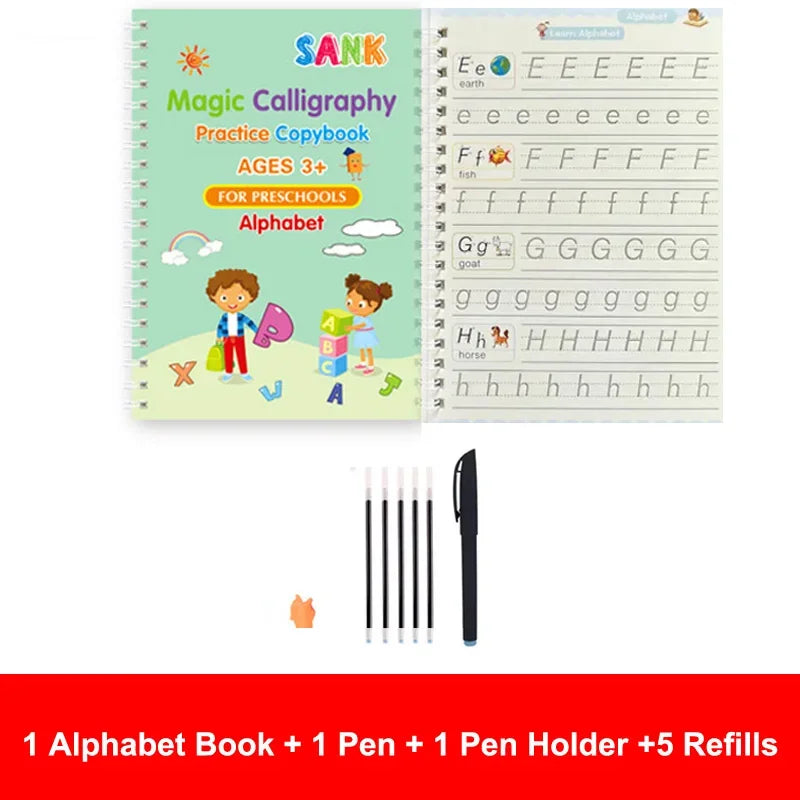 1/4PCS Sank Magic Practice Copybook Pen Preschools Kids Calligraphy English Verison Free Wiping Children Reusable Writing Book