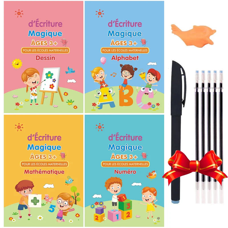 4 Books/set English Sank Magic Practice Copybook French Number Tracing Book German Calligraphy Spanish Reusable Writing Tool