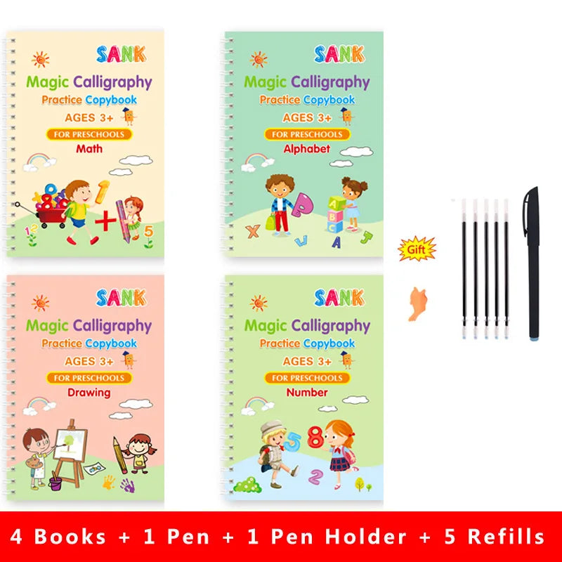 1/4PCS Sank Magic Practice Copybook Pen Preschools Kids Calligraphy English Verison Free Wiping Children Reusable Writing Book