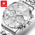 OLEVS 2709 Men's Watches New Luxury Original Skeleton Flywheel Design Moon Phase Chronograph Original Quartz Wrist Watch for Man