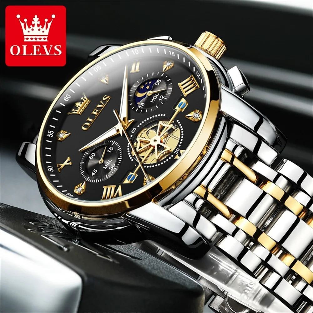 OLEVS 2856 Brand original authentic watches for man luxury Steel belt multifunctional chronograph quartz men's watch Gift Box