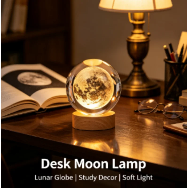 3D Crystal Ball Night Light Lamp - Laser Engraved Solar System Globe, Astronomy Planet, Birthday Gift, Home Desktop Decoration