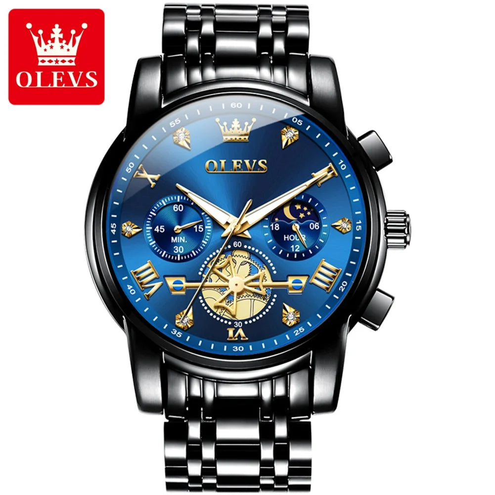OLEVS 2856 Brand original authentic watches for man luxury Steel belt multifunctional chronograph quartz men's watch Gift Box