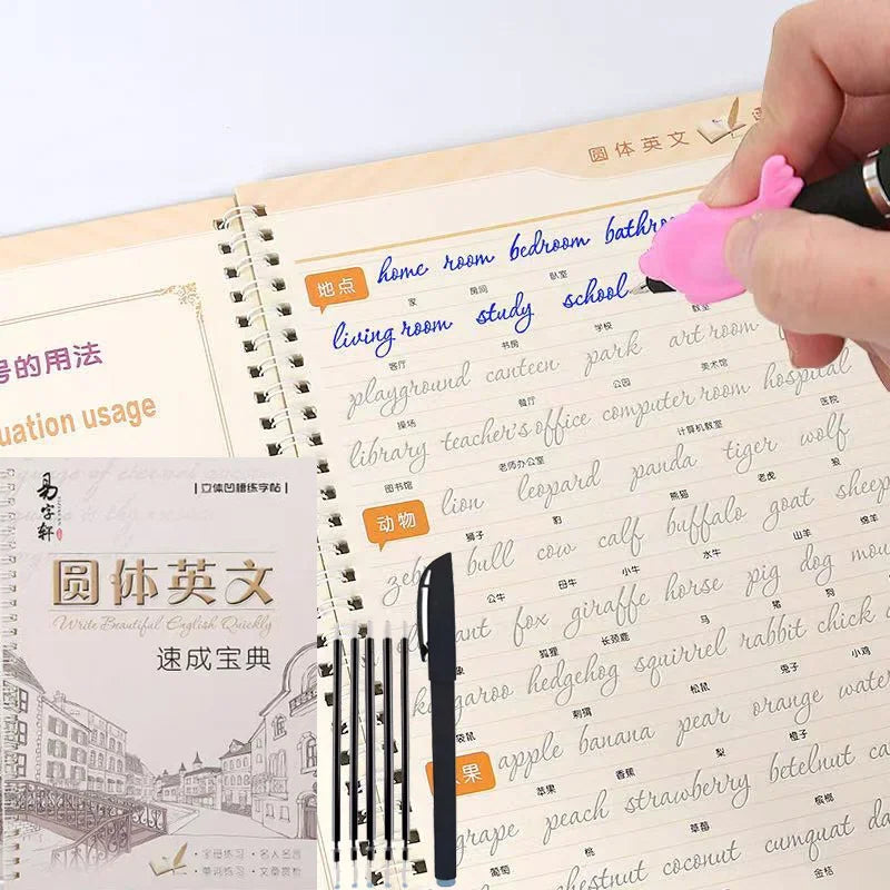New English Italic Groove Practice Copybook Handwriting Practice Calligraphy Book English Alphabet Word Reusable Gift
