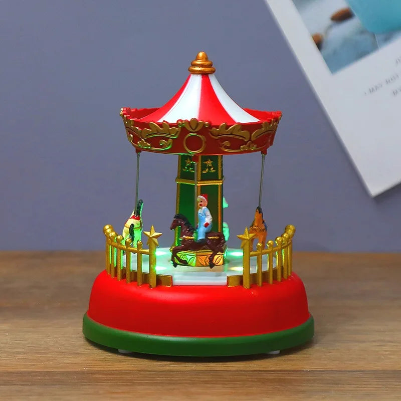 Christmas Music Gift Box Home Decoration Popcorn Scene Village Rotating Santa Statue Christmas Desktop Decor Xmas Kid Child Gift