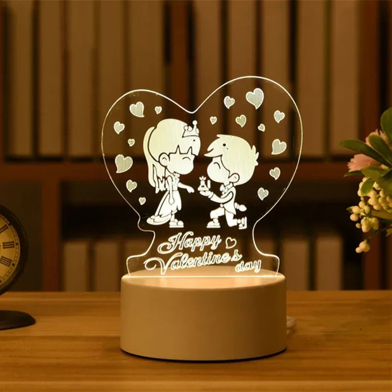 3D Acrylic LED Night Light USB Powered Bedroom Bedside Decor Night Lamp Birthday Kid Gifts Table Ornaments Novelty Lighting