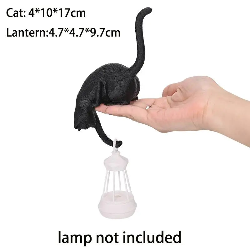 Cat Shelf Hook With Lantern Figurine Statue Home Bedroom Desk Ornament Decoration Night Light Accessories Gift