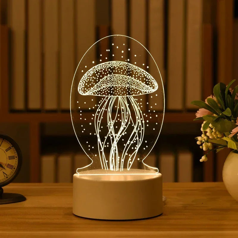 3D Acrylic LED Night Light USB Powered Bedroom Bedside Decor Night Lamp Birthday Kid Gifts Table Ornaments Novelty Lighting