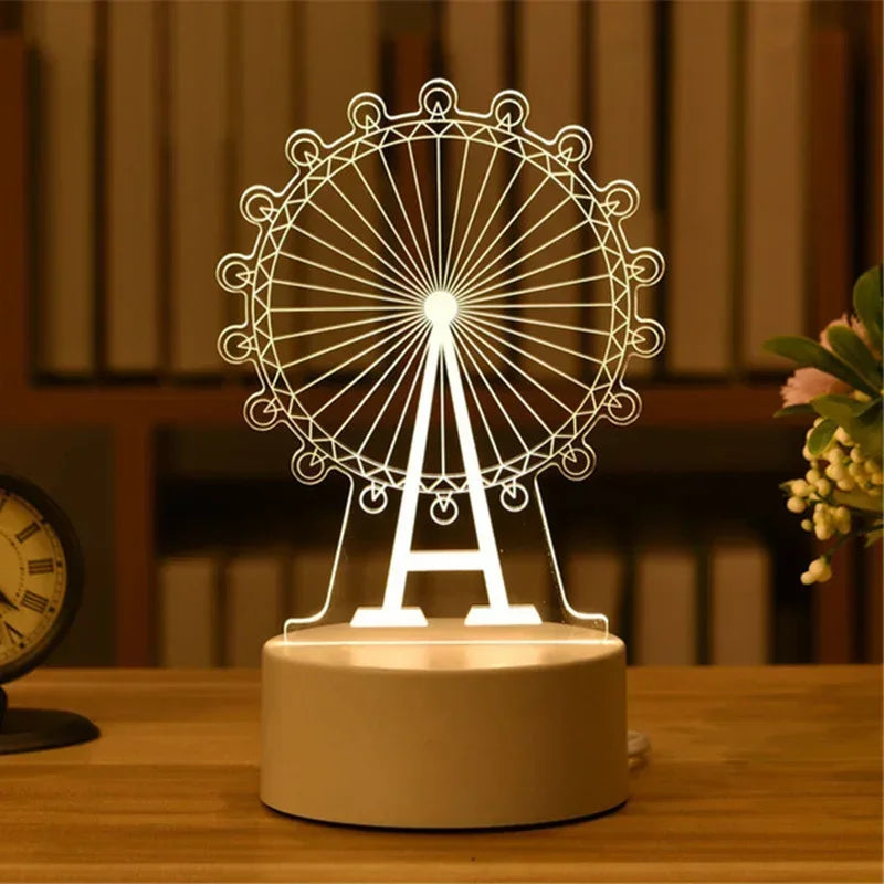 3D Acrylic LED Night Light USB Powered Bedroom Bedside Decor Night Lamp Birthday Kid Gifts Table Ornaments Novelty Lighting