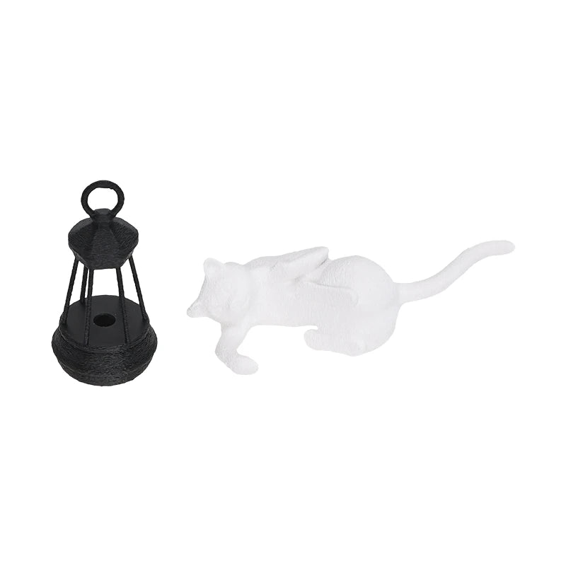 Cat Shelf Hook with Lantern Figurine Statue Home Bedroom Desk Ornament Decoration Night Light