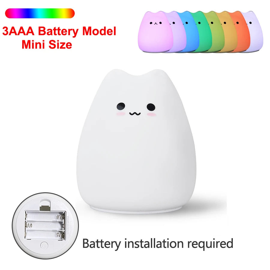 Cute Cat Night Light For Baby Kids Cartoon 7 Colors Silicone Sleeping Lamp Touch Sensor Table Lamp For Home Bedroom Decoration