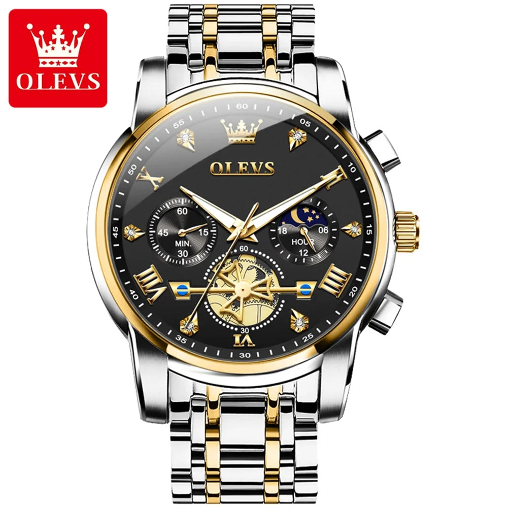 OLEVS 2856 Brand original authentic watches for man luxury Steel belt multifunctional chronograph quartz men's watch Gift Box