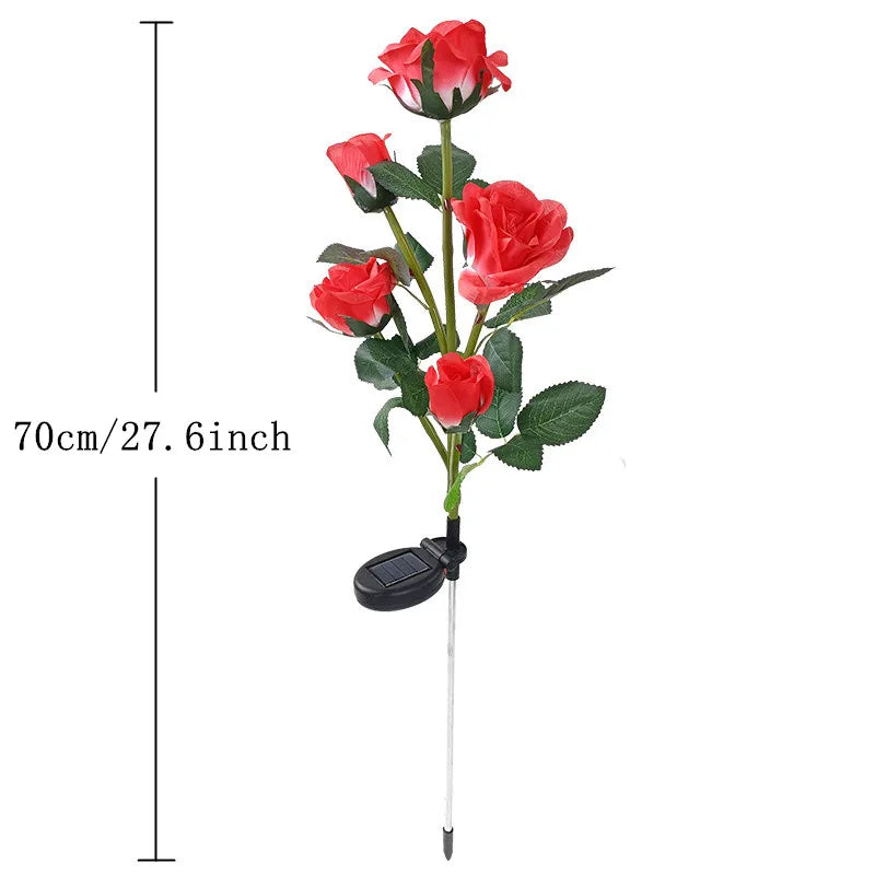 LED Artificial Rose Flower Ground Light Holiday Garden Summer Wedding Party Outdoor Courtyard Patio Decoration Solar Lawn Lamp
