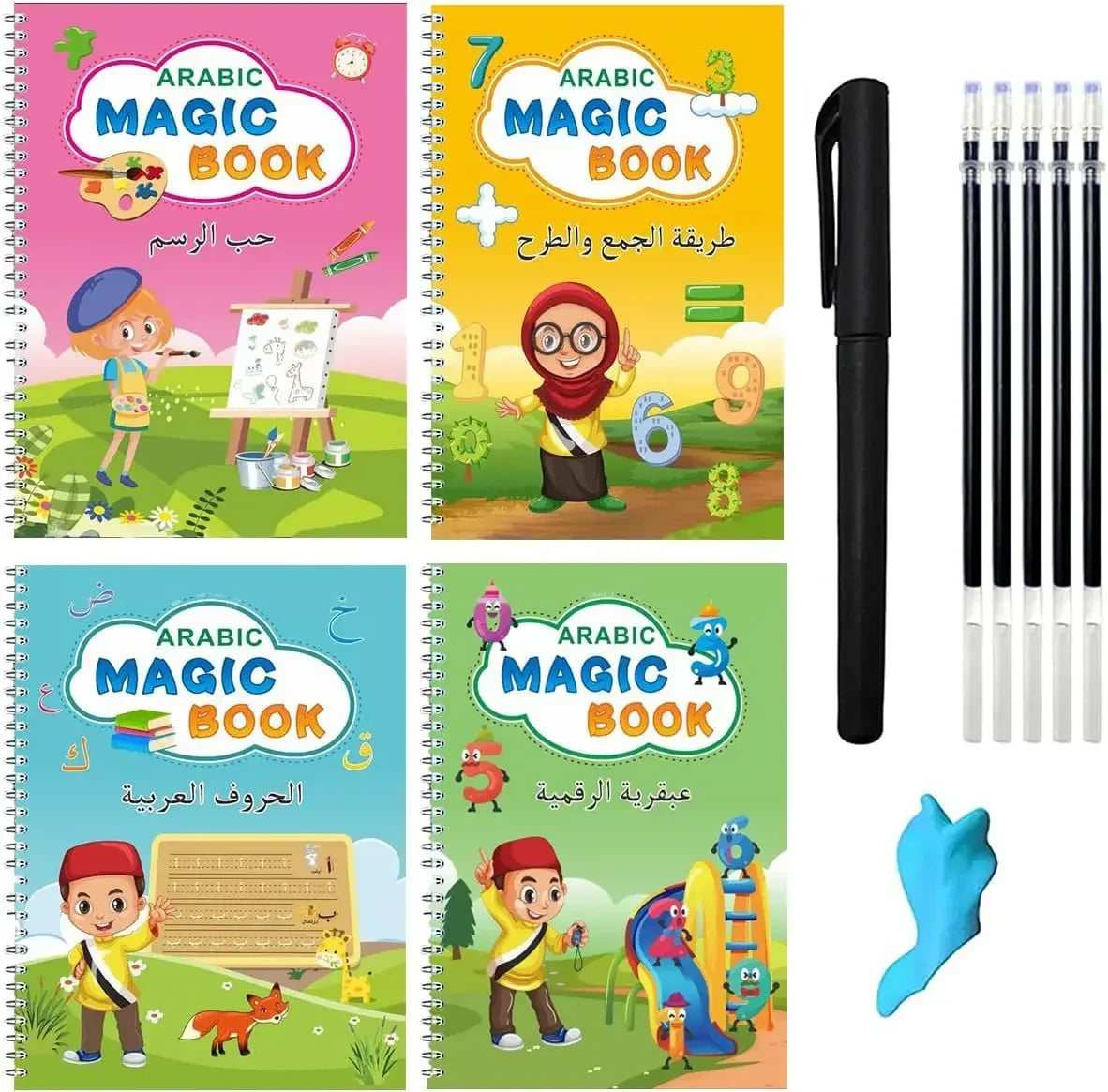 4 Books Montessori SANK English Magic Copybook Reusable Writing Practice 3D Calligraphy Book Wipe-free Education Books
