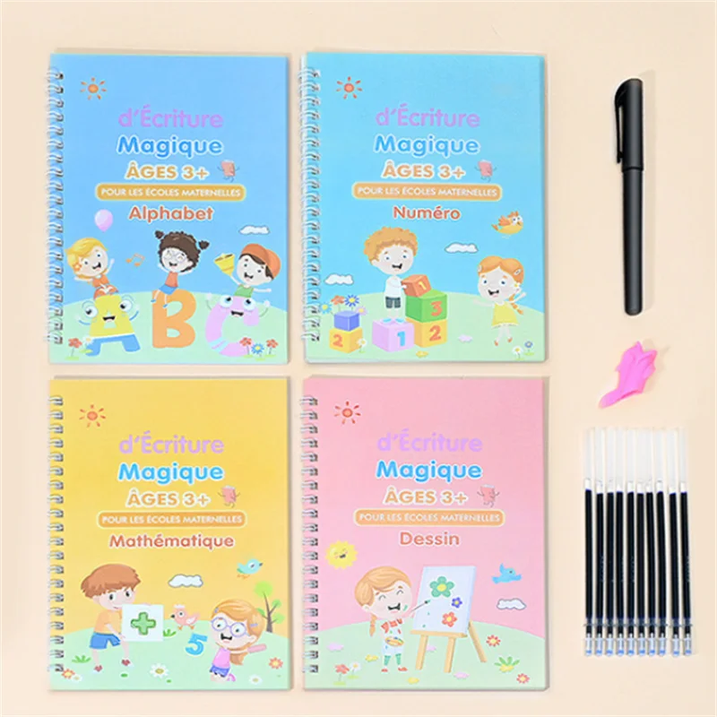 1/4PCS Sank Magic Practice Copybook Pen Preschools Kids Calligraphy English Verison Free Wiping Children Reusable Writing Book
