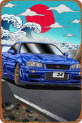 Skyline GTR R34 Kanagawa Poster Metal Tin Sign Wall Decor Signs,Retro Art Decor Metal Plaque Art