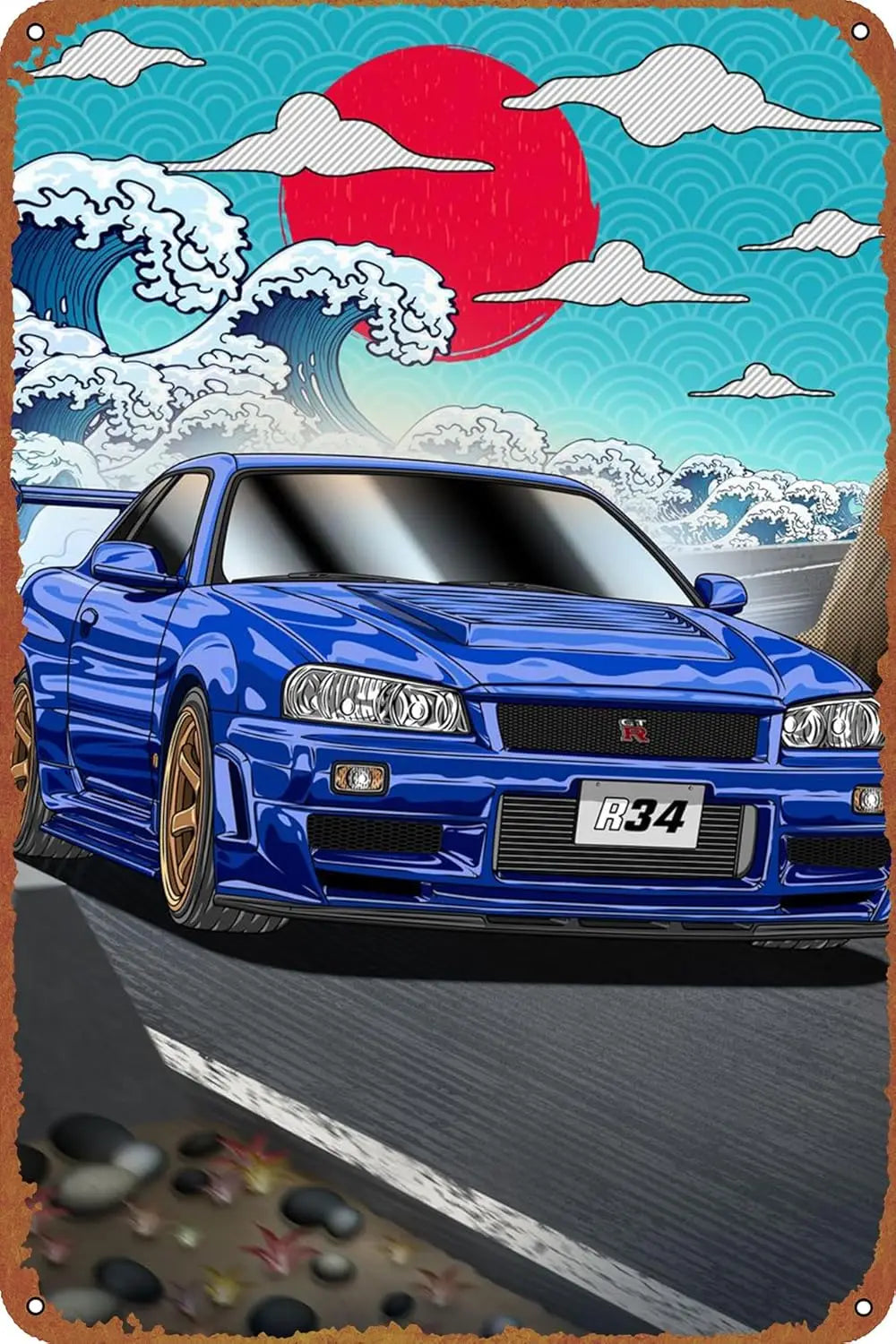 Skyline GTR R34 Kanagawa Poster Metal Tin Sign Wall Decor Signs,Retro Art Decor Metal Plaque Art