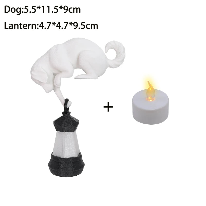 Cat Shelf Hook with Lantern Figurine Statue Home Bedroom Desk Ornament Decoration Night Light