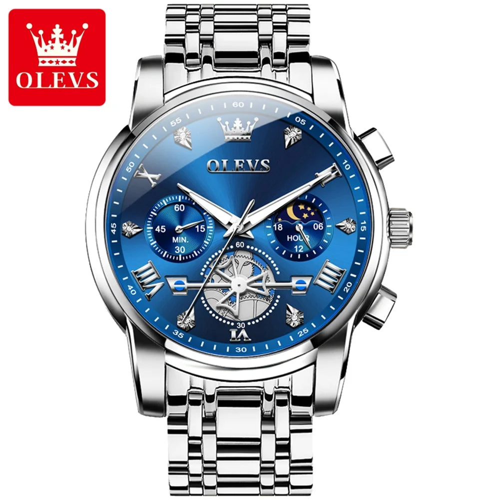 OLEVS 2856 Brand original authentic watches for man luxury Steel belt multifunctional chronograph quartz men's watch Gift Box