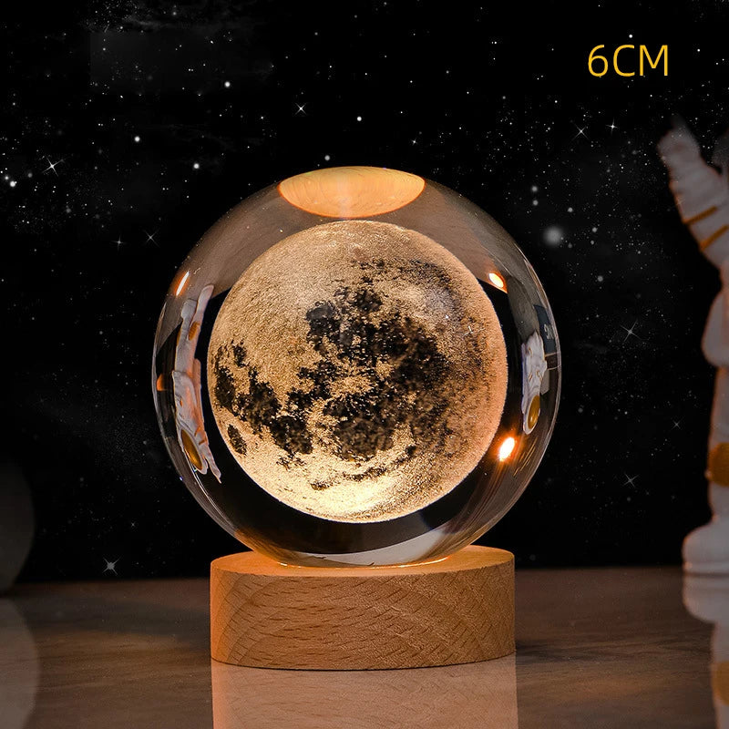 3D Crystal Ball Night Light Lamp - Laser Engraved Solar System Globe, Astronomy Planet, Birthday Gift, Home Desktop Decoration