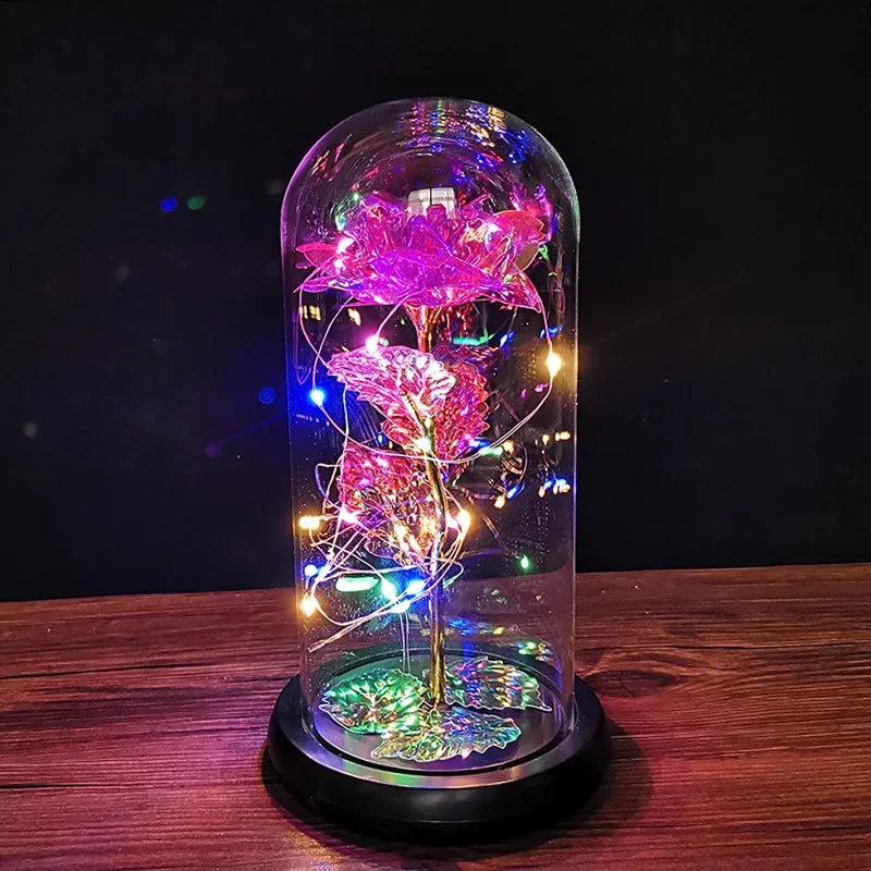LED Night Light Transparent Permanent Flower Glass Cover Foil Artificial Flower Valentine's Day Gift Creative Ornaments