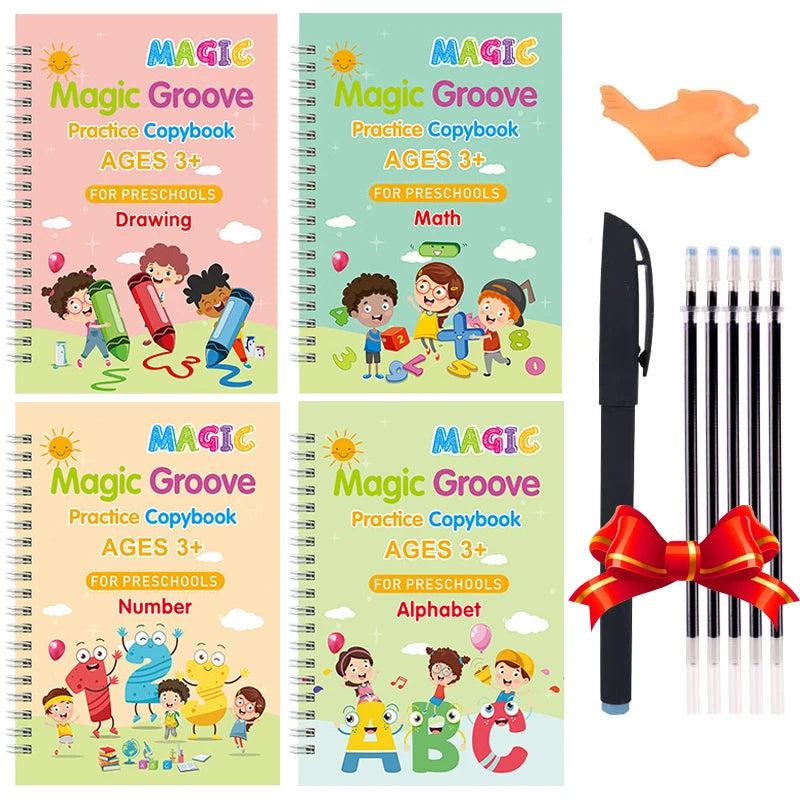 4 Books/set English Sank Magic Practice Copybook French Number Tracing Book German Calligraphy Spanish Reusable Writing Tool