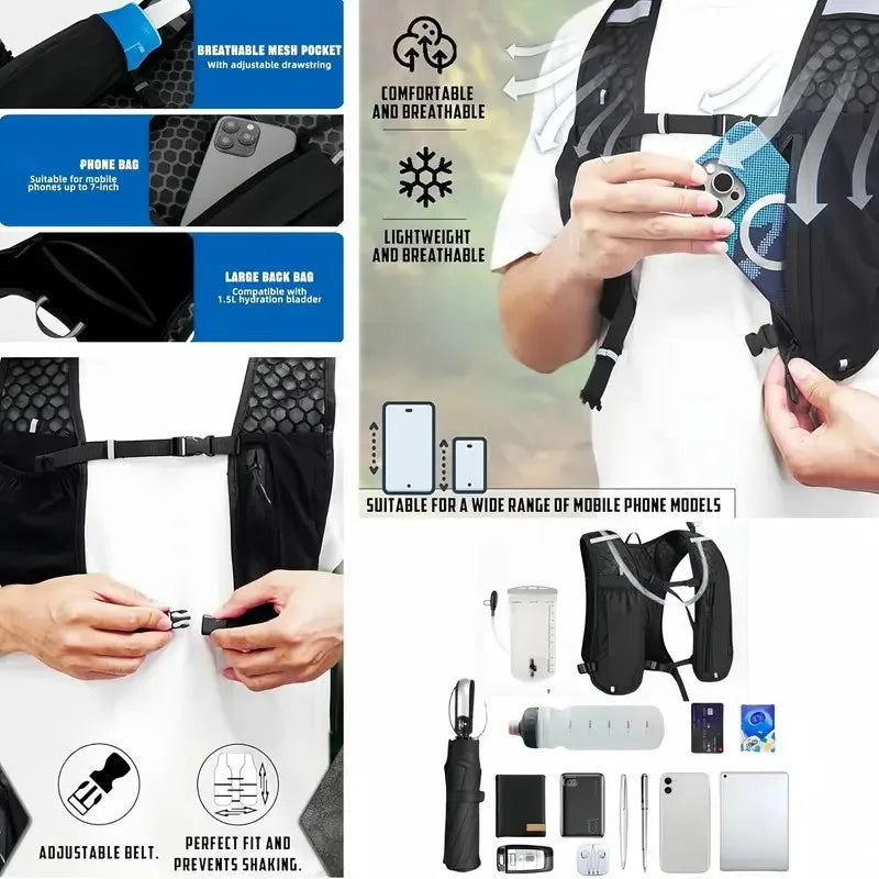 Marathoner Running Hydration Vest Backpack for Trail Race Hiking Cycling Climbing Jogging - Adjustable Comfortable Water Storage