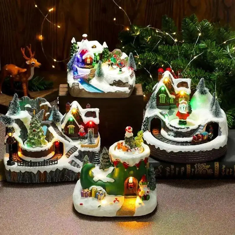 Assorted Christmas Rotating Light-Up Musical Resin Music Box Ornaments Christmas Present