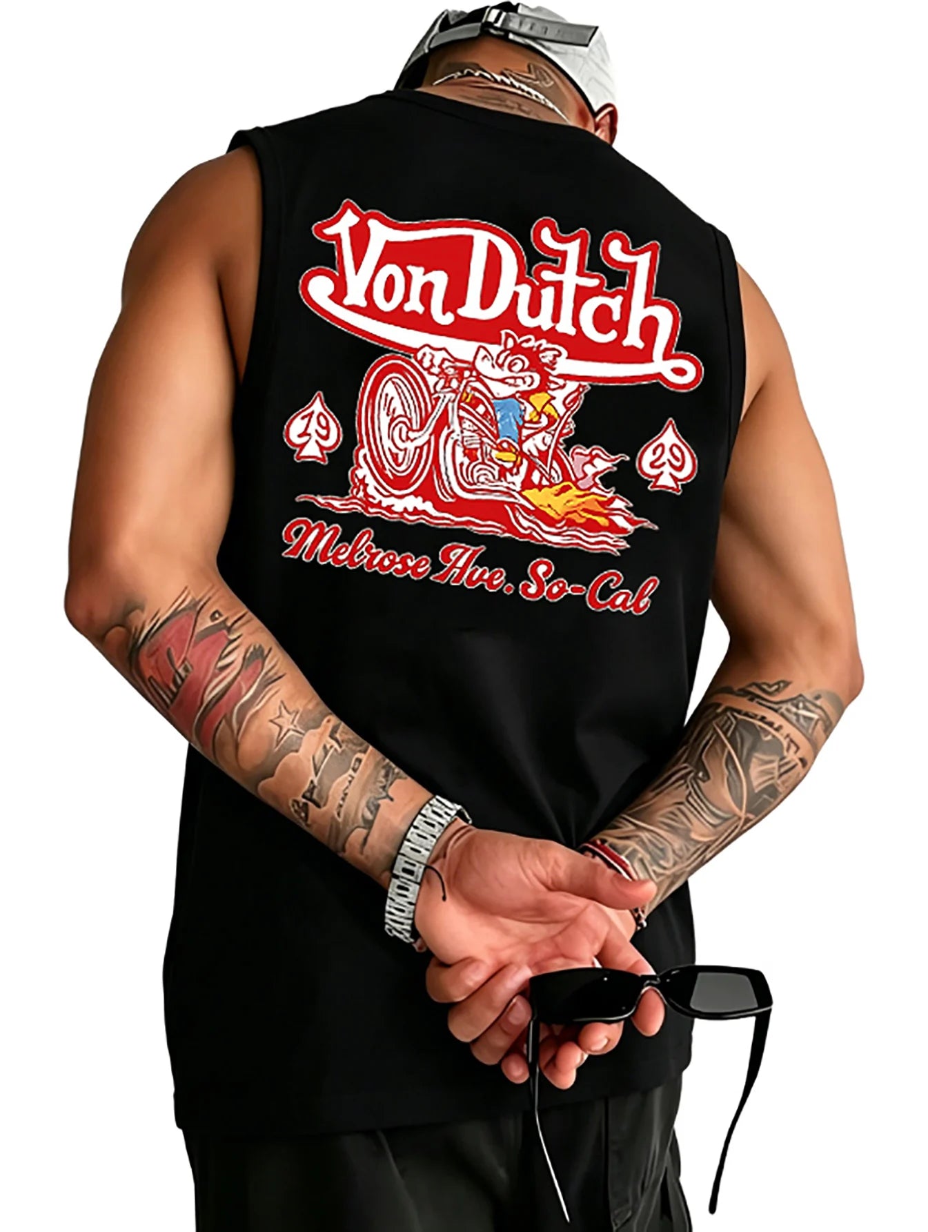 Men's Summer American High-Street Retro Print Tank Top: Streetwear Hip-Hop Style, Loose-Fit, Round Neck, Sleeveless Top