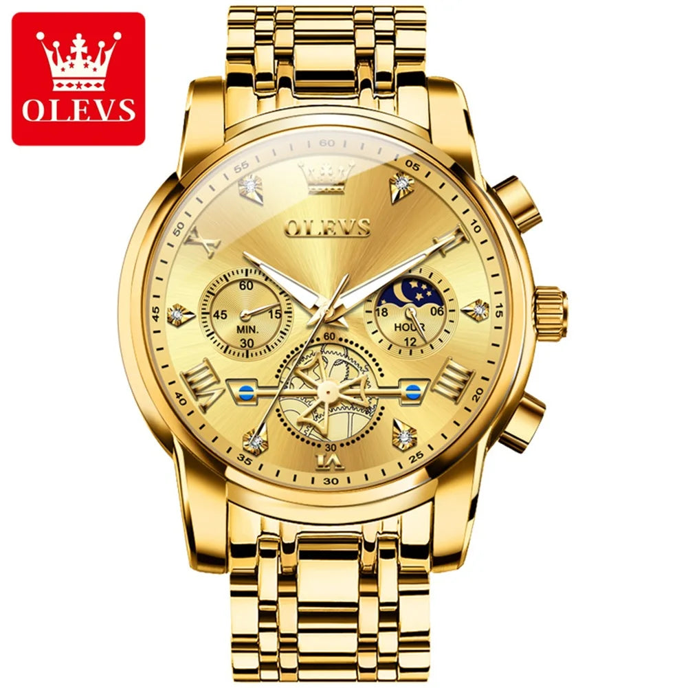 OLEVS 2856 Brand original authentic watches for man luxury Steel belt multifunctional chronograph quartz men's watch Gift Box