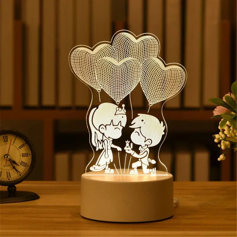 3D Acrylic LED Night Light USB Powered Bedroom Bedside Decor Night Lamp Birthday Kid Gifts Table Ornaments Novelty Lighting
