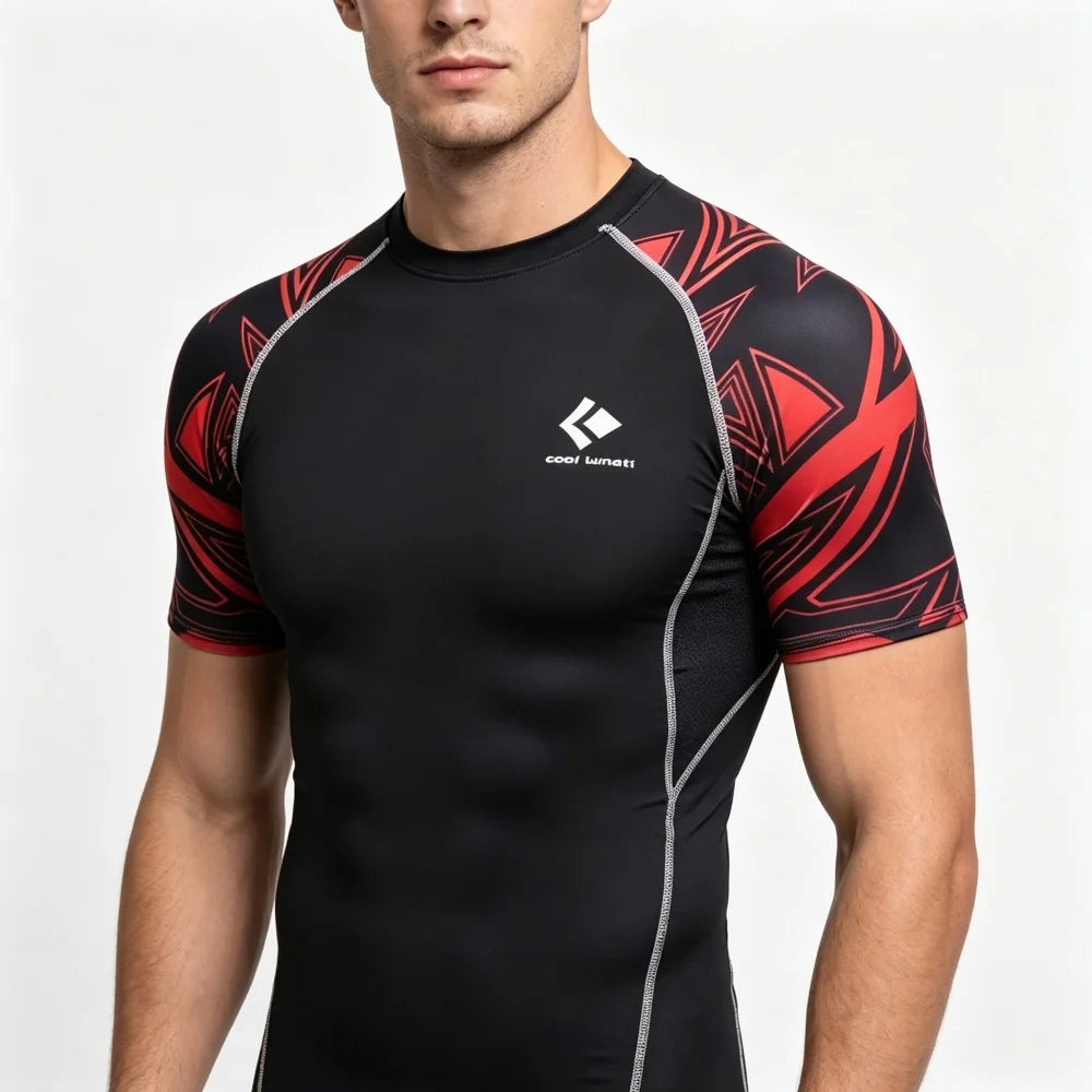 Men's Compression Sports T-shirt Elastic Breathable Quick-dry Anime Print Gym Fitness Casual Top