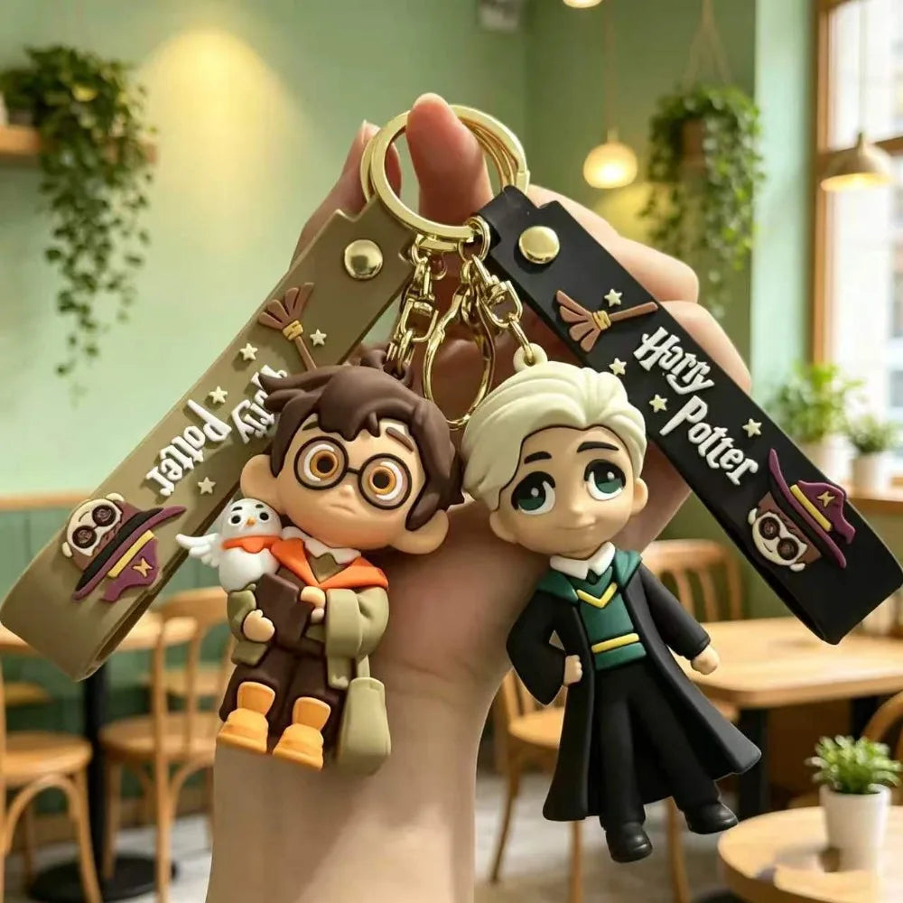 Harry Potter 3D silicone character keychain cute mini cartoon character bag pendant car keychain fans collect birthday gifts.