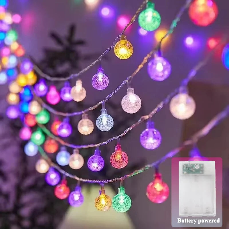 LED Crystal Ball String Lights Battery Powered Fairy Lamps Waterproof 8 Modes for Outdoor Christmas Garden Patio Tree Decoration