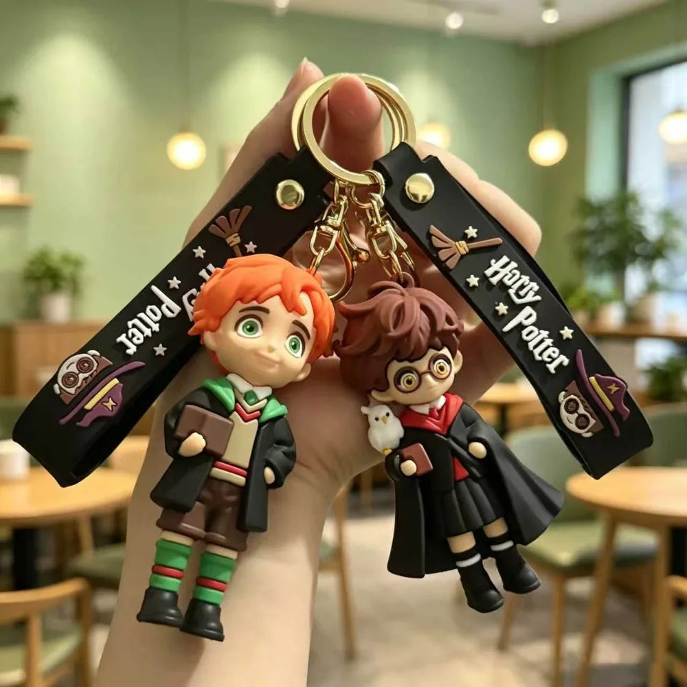 Harry Potter 3D silicone character keychain cute mini cartoon character bag pendant car keychain fans collect birthday gifts.