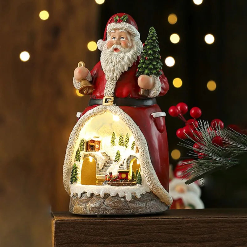 ABKW-Multifunctional Santa Claus Music Box Rotating LED Light Christmas Gift Ornaments