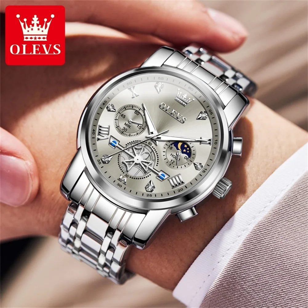 OLEVS 2856 Brand original authentic watches for man luxury Steel belt multifunctional chronograph quartz men's watch Gift Box