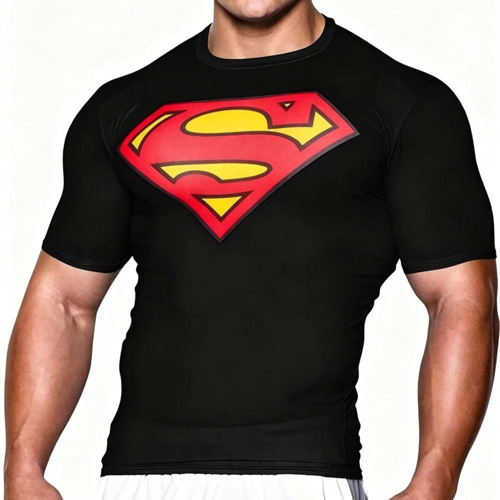 Men's Compression Sports T-shirt Elastic Breathable Quick-dry Anime Print Gym Fitness Casual Top