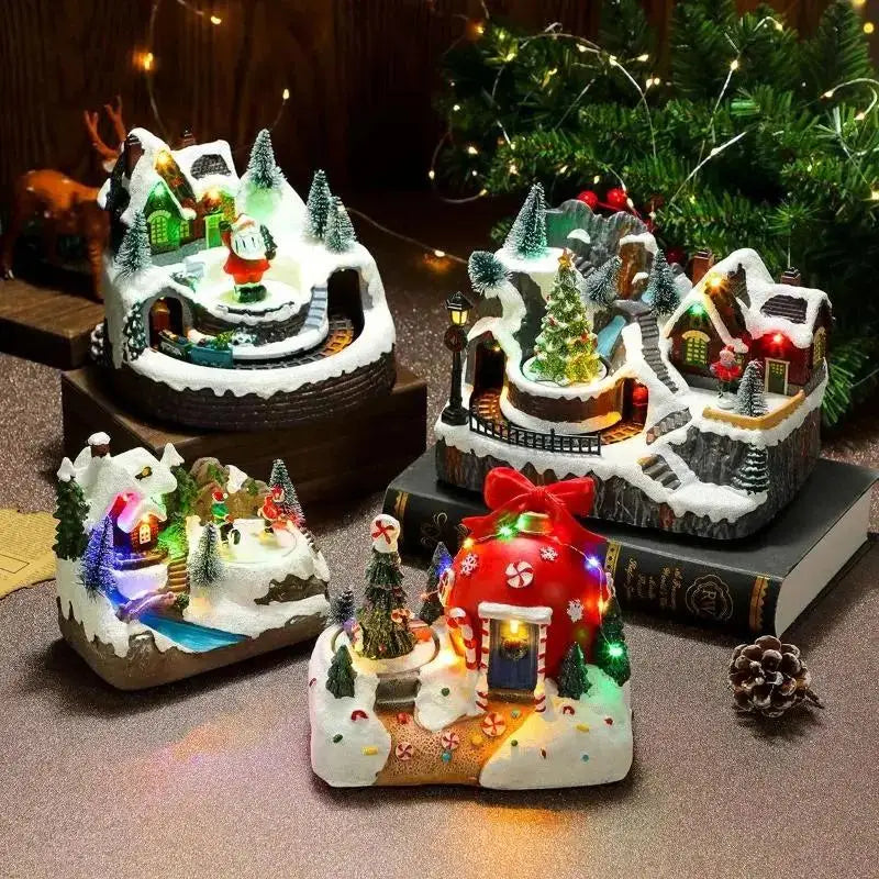 Assorted Christmas Rotating Light-Up Musical Resin Music Box Ornaments Christmas Present