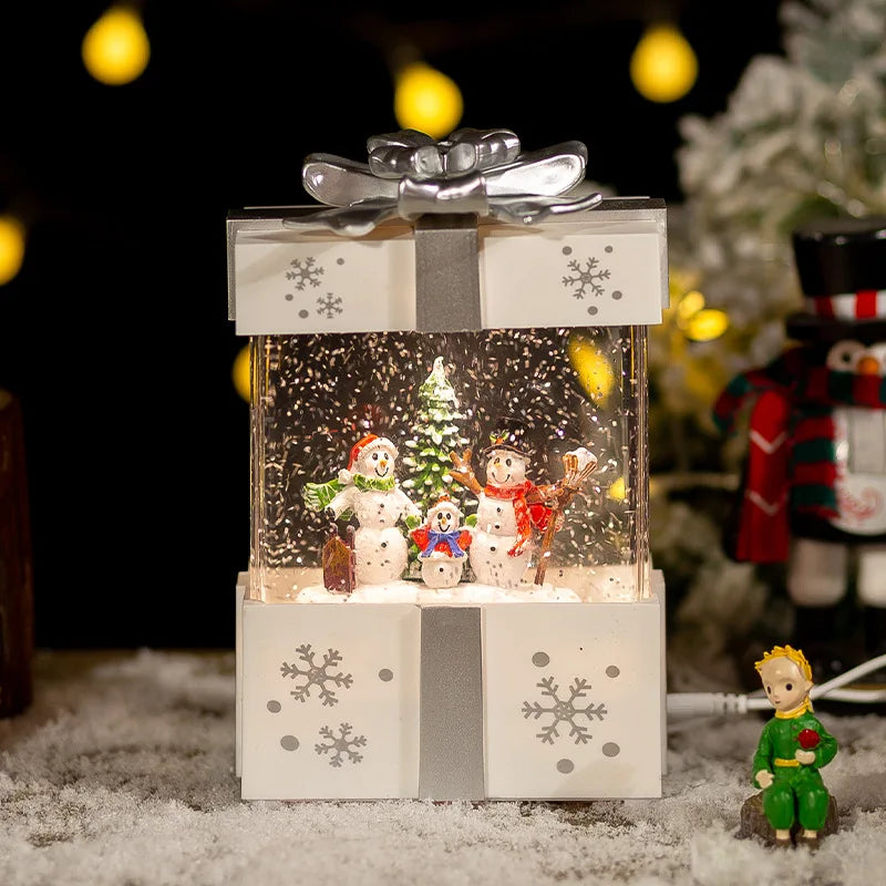 Christmas Music Gift Box Home Decoration Popcorn Scene Village Rotating Santa Statue Christmas Desktop Decor Xmas Kid Child Gift