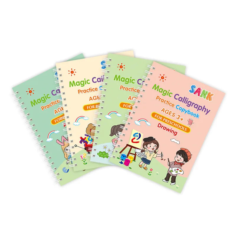 16pcs Sank Magic Practice Copybook Pen Preschools Kids Calligraphy English Verison Free Wiping Children Reusable Writing Book