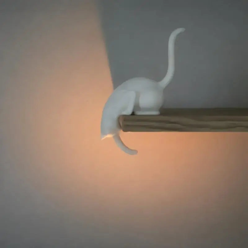 Cat Shelf Hook With Lantern Figurine Statue Home Bedroom Desk Ornament Decoration Night Light