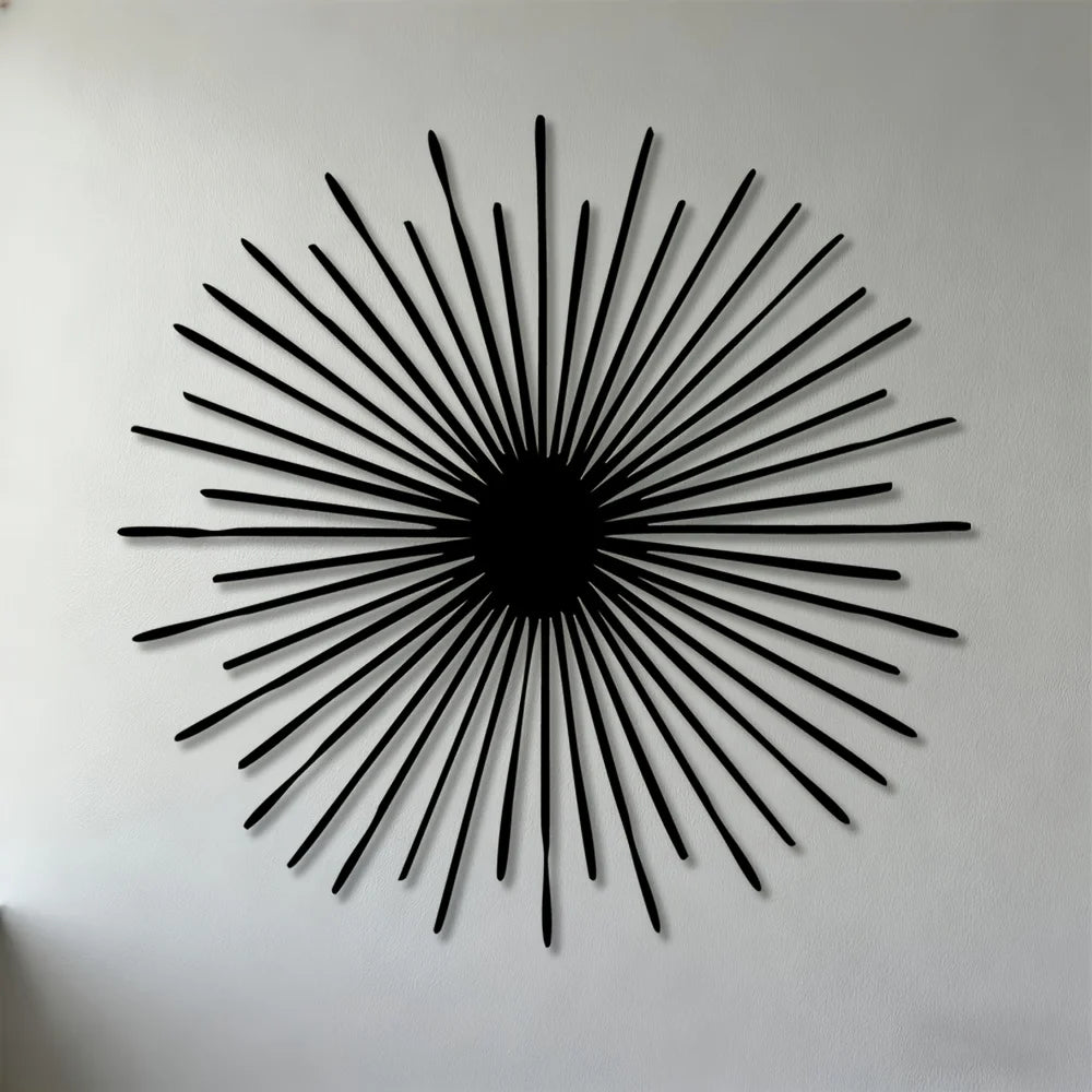 Modern 2D Flat Sunburst Metal Wall Art - Contemporary Aluminum Sculpture for Living Room Bedroom Office Decor