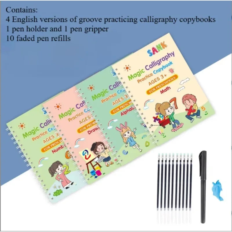 16pcs Sank Magic Practice Copybook Pen Preschools Kids Calligraphy English Verison Free Wiping Children Reusable Writing Book