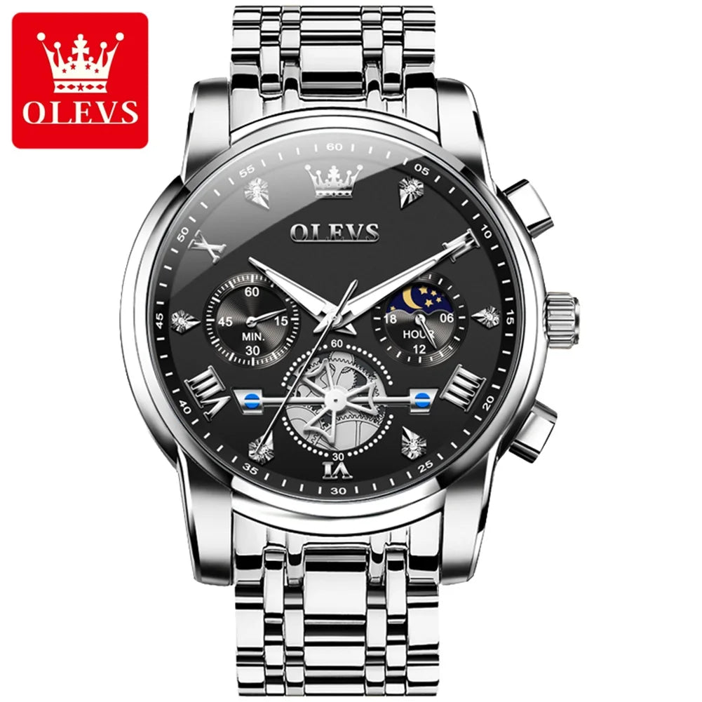 OLEVS 2856 Brand original authentic watches for man luxury Steel belt multifunctional chronograph quartz men's watch Gift Box