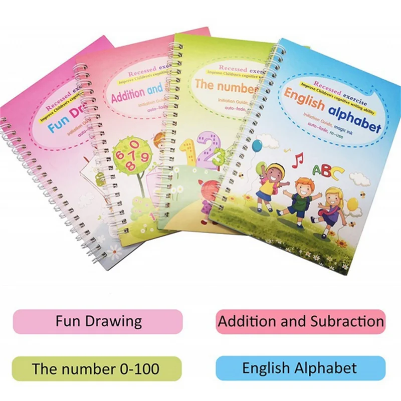 1/4PCS Sank Magic Practice Copybook Pen Preschools Kids Calligraphy English Verison Free Wiping Children Reusable Writing Book