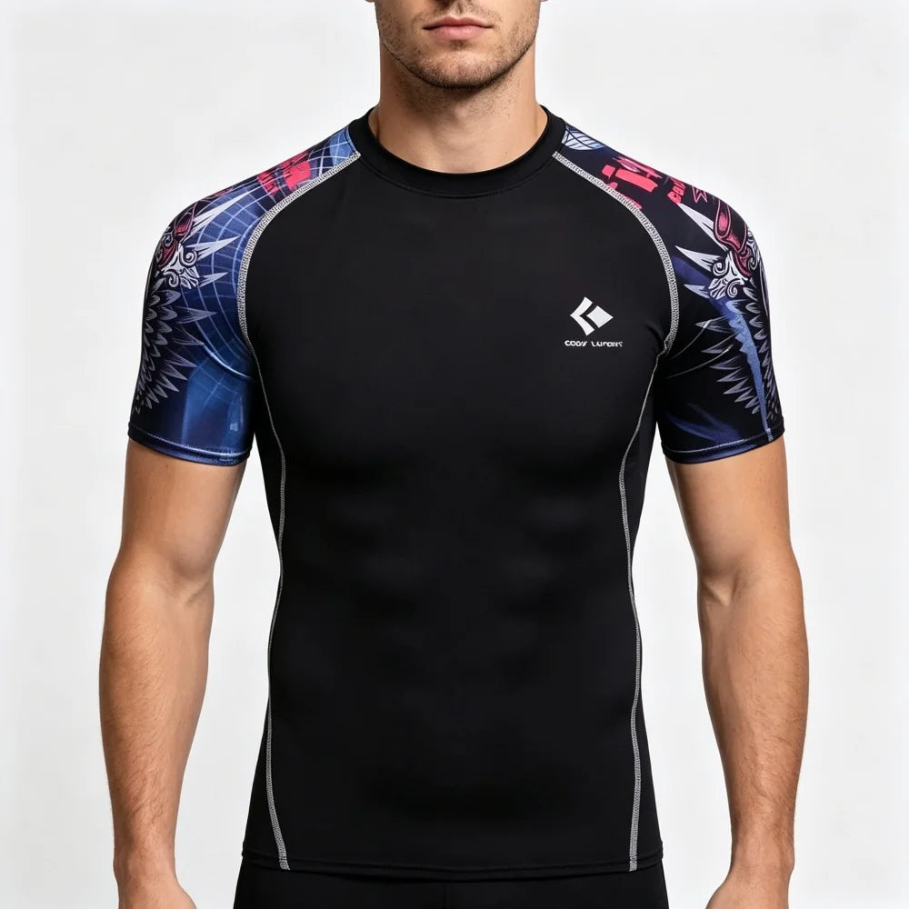 Men's Compression Sports T-shirt Elastic Breathable Quick-dry Anime Print Gym Fitness Casual Top