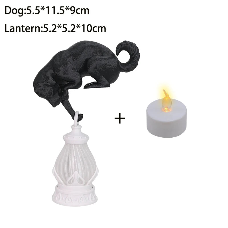 Cat Shelf Hook with Lantern Figurine Statue Home Bedroom Desk Ornament Decoration Night Light