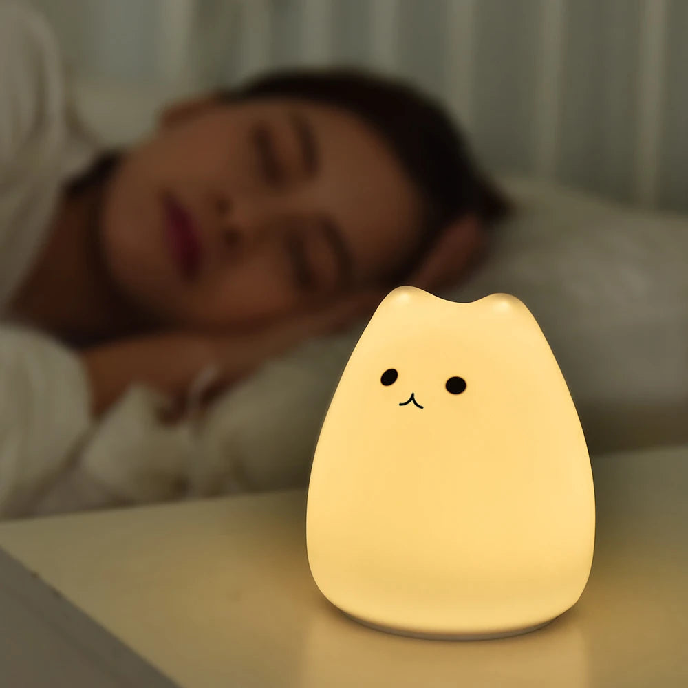 Cute Cat Night Light For Baby Kids Cartoon 7 Colors Silicone Sleeping Lamp Touch Sensor Table Lamp For Home Bedroom Decoration